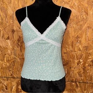 Pastel Mint Green Floral Cami Lace Trim Tank Top Feminine Coquette Cottage Small